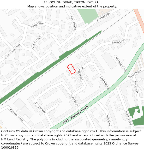 15, GOUGH DRIVE, TIPTON, DY4 7AL: Location map and indicative extent of plot