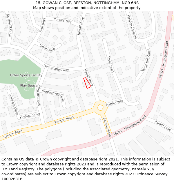 15, GOWAN CLOSE, BEESTON, NOTTINGHAM, NG9 6NS: Location map and indicative extent of plot