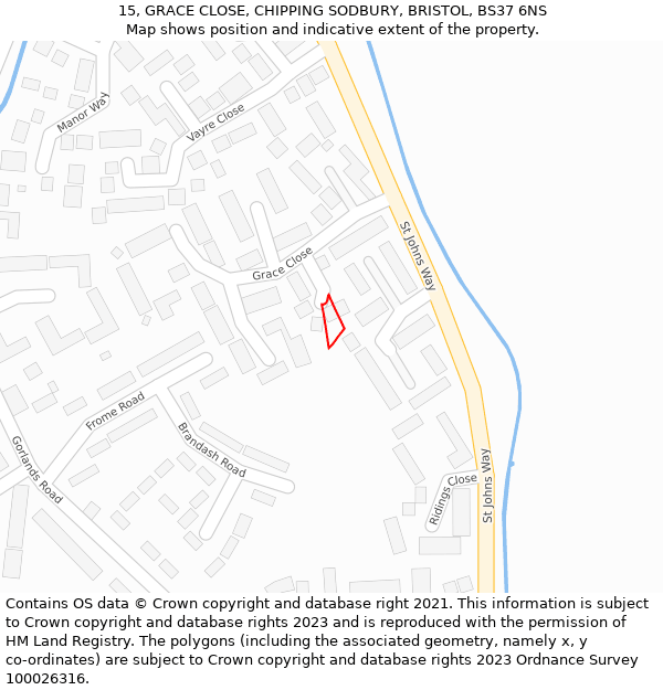 15, GRACE CLOSE, CHIPPING SODBURY, BRISTOL, BS37 6NS: Location map and indicative extent of plot