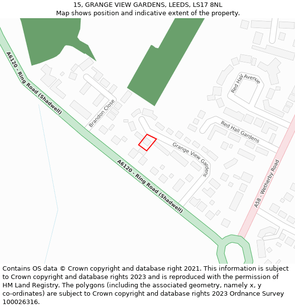 15, GRANGE VIEW GARDENS, LEEDS, LS17 8NL: Location map and indicative extent of plot
