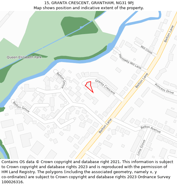 15, GRANTA CRESCENT, GRANTHAM, NG31 9PJ: Location map and indicative extent of plot