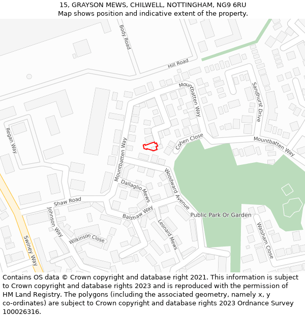 15, GRAYSON MEWS, CHILWELL, NOTTINGHAM, NG9 6RU: Location map and indicative extent of plot