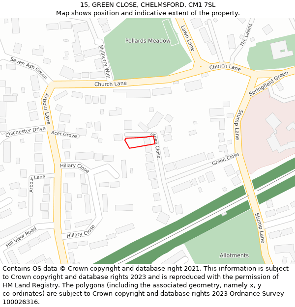 15, GREEN CLOSE, CHELMSFORD, CM1 7SL: Location map and indicative extent of plot