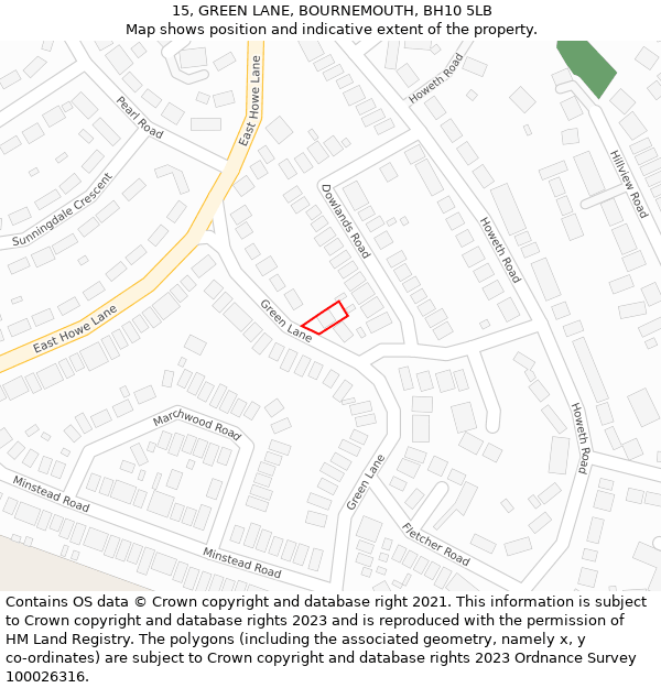 15, GREEN LANE, BOURNEMOUTH, BH10 5LB: Location map and indicative extent of plot
