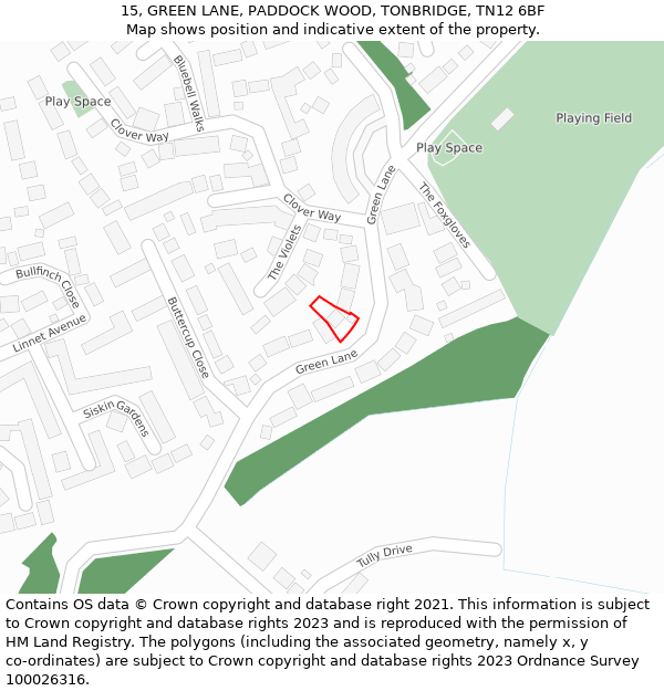 15, GREEN LANE, PADDOCK WOOD, TONBRIDGE, TN12 6BF: Location map and indicative extent of plot