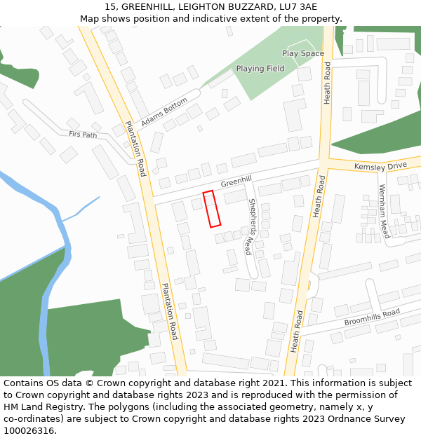 15, GREENHILL, LEIGHTON BUZZARD, LU7 3AE: Location map and indicative extent of plot