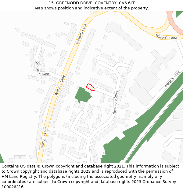 15, GREENODD DRIVE, COVENTRY, CV6 6LT: Location map and indicative extent of plot