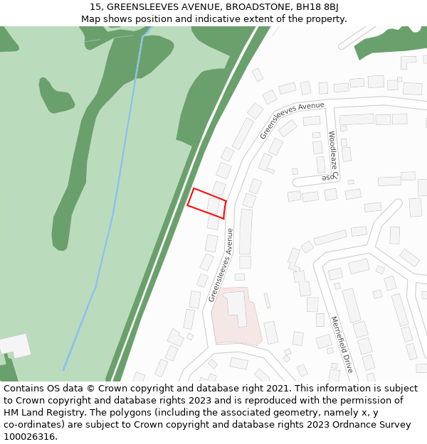 15, GREENSLEEVES AVENUE, BROADSTONE, BH18 8BJ: Location map and indicative extent of plot