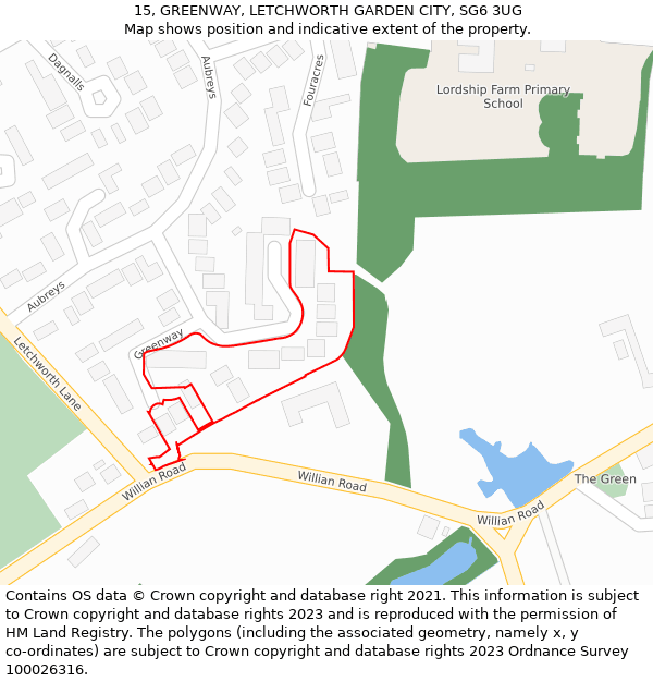 15, GREENWAY, LETCHWORTH GARDEN CITY, SG6 3UG: Location map and indicative extent of plot