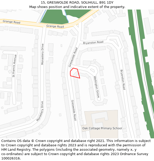 15, GRESWOLDE ROAD, SOLIHULL, B91 1DY: Location map and indicative extent of plot