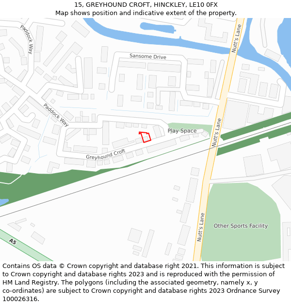 15, GREYHOUND CROFT, HINCKLEY, LE10 0FX: Location map and indicative extent of plot