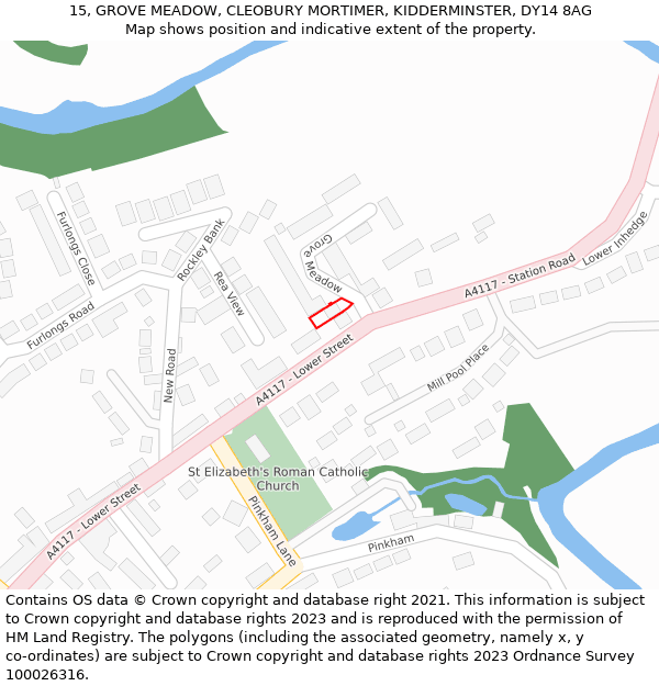 15, GROVE MEADOW, CLEOBURY MORTIMER, KIDDERMINSTER, DY14 8AG: Location map and indicative extent of plot