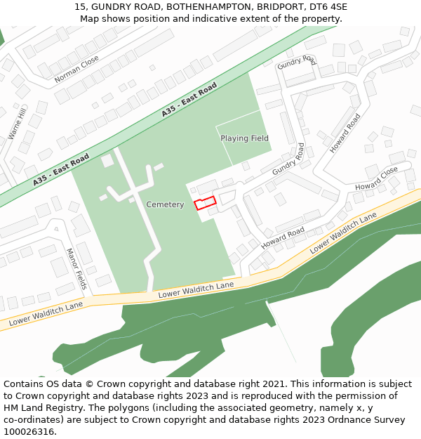 15, GUNDRY ROAD, BOTHENHAMPTON, BRIDPORT, DT6 4SE: Location map and indicative extent of plot