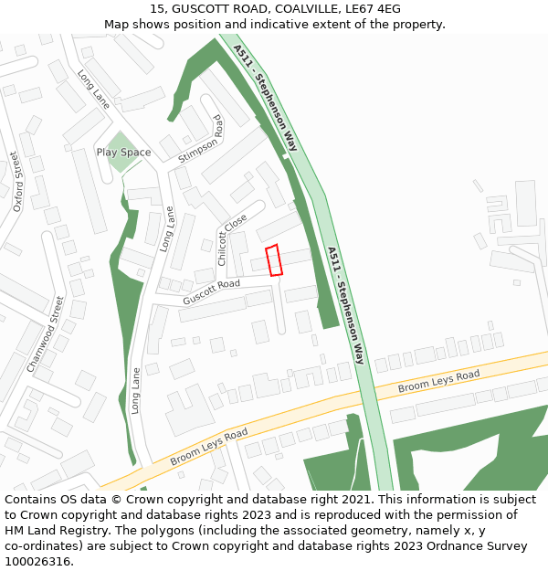 15, GUSCOTT ROAD, COALVILLE, LE67 4EG: Location map and indicative extent of plot