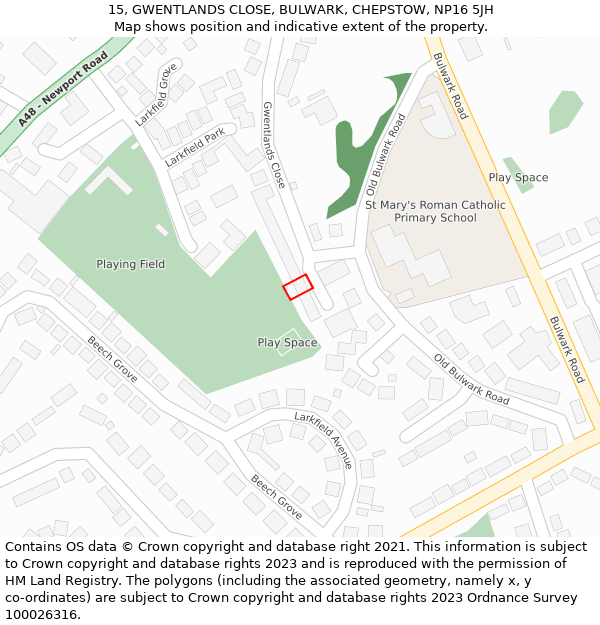 15, GWENTLANDS CLOSE, BULWARK, CHEPSTOW, NP16 5JH: Location map and indicative extent of plot