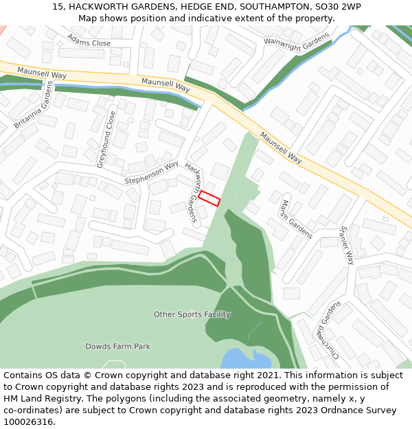 15, HACKWORTH GARDENS, HEDGE END, SOUTHAMPTON, SO30 2WP: Location map and indicative extent of plot