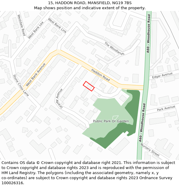 15, HADDON ROAD, MANSFIELD, NG19 7BS: Location map and indicative extent of plot