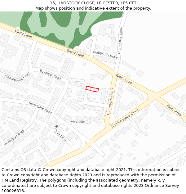 15, HADSTOCK CLOSE, LEICESTER, LE5 0TT: Location map and indicative extent of plot