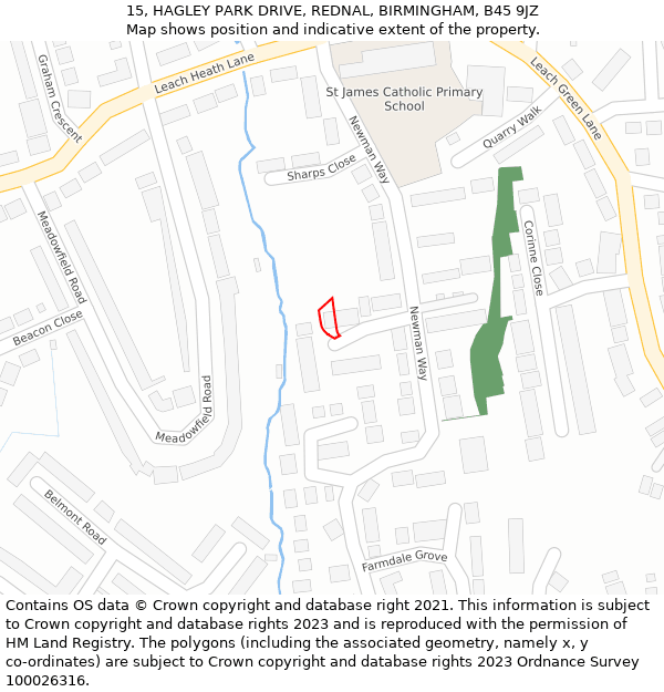 15, HAGLEY PARK DRIVE, REDNAL, BIRMINGHAM, B45 9JZ: Location map and indicative extent of plot