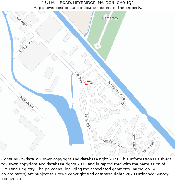 15, HALL ROAD, HEYBRIDGE, MALDON, CM9 4QF: Location map and indicative extent of plot