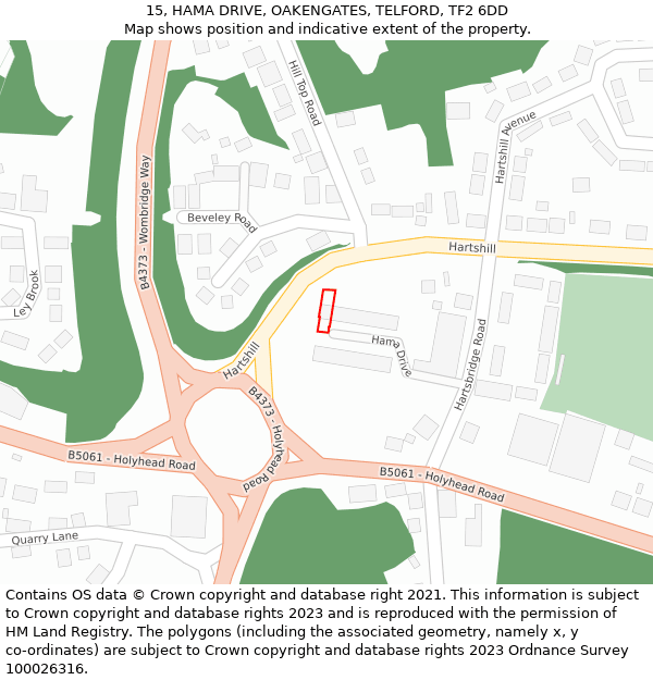 15, HAMA DRIVE, OAKENGATES, TELFORD, TF2 6DD: Location map and indicative extent of plot