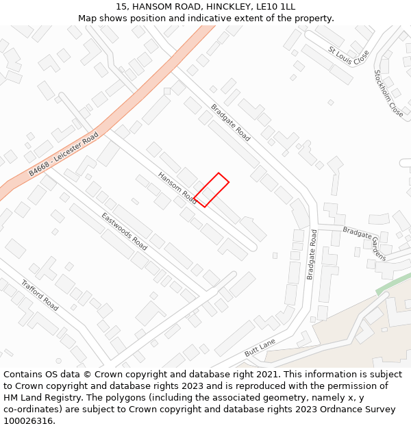 15, HANSOM ROAD, HINCKLEY, LE10 1LL: Location map and indicative extent of plot