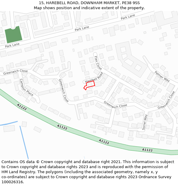 15, HAREBELL ROAD, DOWNHAM MARKET, PE38 9SS: Location map and indicative extent of plot