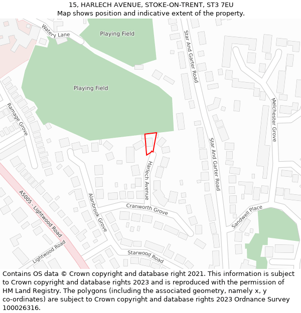 15, HARLECH AVENUE, STOKE-ON-TRENT, ST3 7EU: Location map and indicative extent of plot