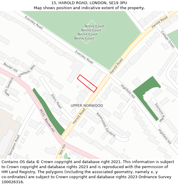 15, HAROLD ROAD, LONDON, SE19 3PU: Location map and indicative extent of plot