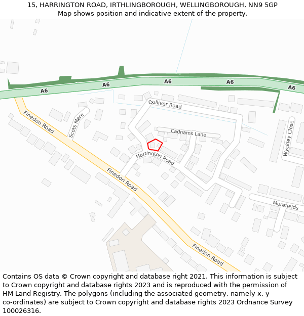 15, HARRINGTON ROAD, IRTHLINGBOROUGH, WELLINGBOROUGH, NN9 5GP: Location map and indicative extent of plot