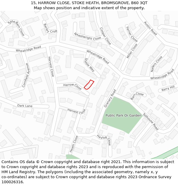 15, HARROW CLOSE, STOKE HEATH, BROMSGROVE, B60 3QT: Location map and indicative extent of plot