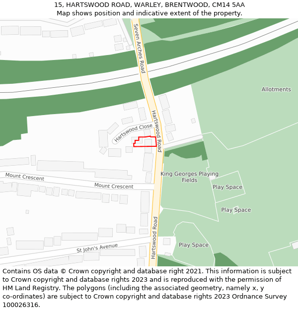 15, HARTSWOOD ROAD, WARLEY, BRENTWOOD, CM14 5AA: Location map and indicative extent of plot