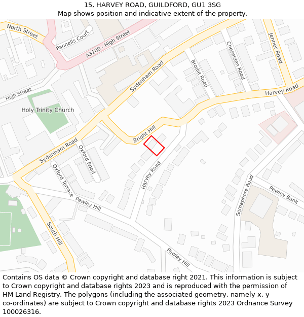 15, HARVEY ROAD, GUILDFORD, GU1 3SG: Location map and indicative extent of plot