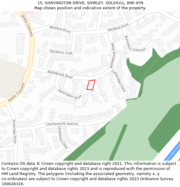 15, HARVINGTON DRIVE, SHIRLEY, SOLIHULL, B90 4YN: Location map and indicative extent of plot