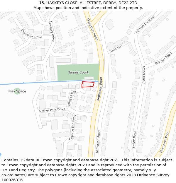 15, HASKEYS CLOSE, ALLESTREE, DERBY, DE22 2TD: Location map and indicative extent of plot