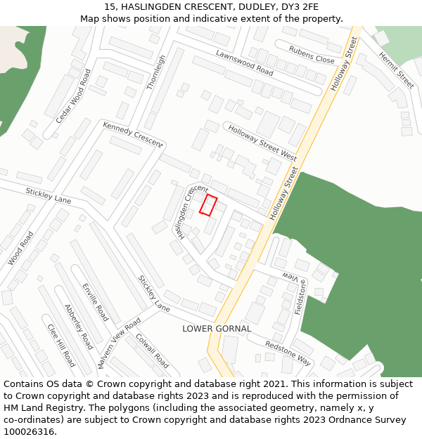 15, HASLINGDEN CRESCENT, DUDLEY, DY3 2FE: Location map and indicative extent of plot