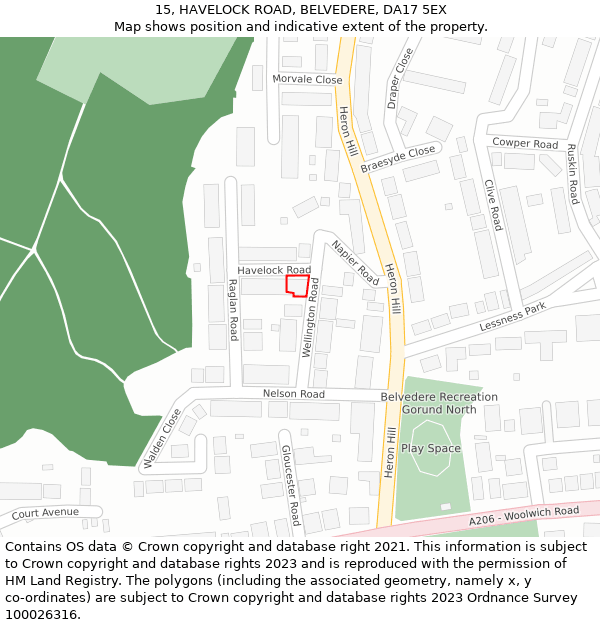 15, HAVELOCK ROAD, BELVEDERE, DA17 5EX: Location map and indicative extent of plot