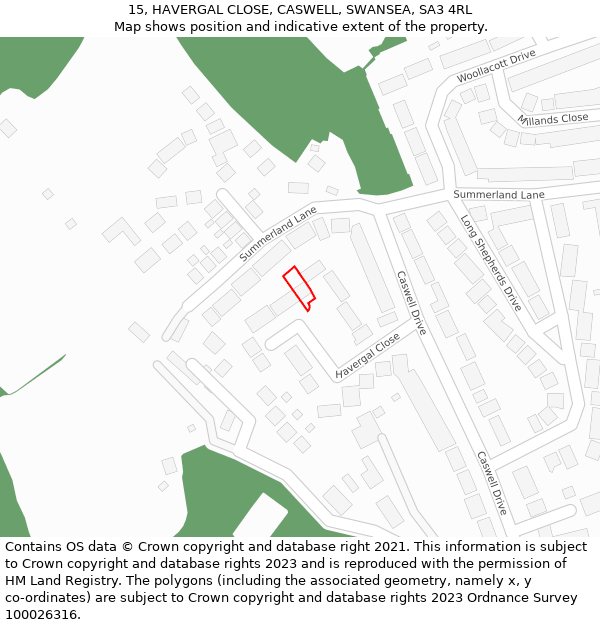 15, HAVERGAL CLOSE, CASWELL, SWANSEA, SA3 4RL: Location map and indicative extent of plot