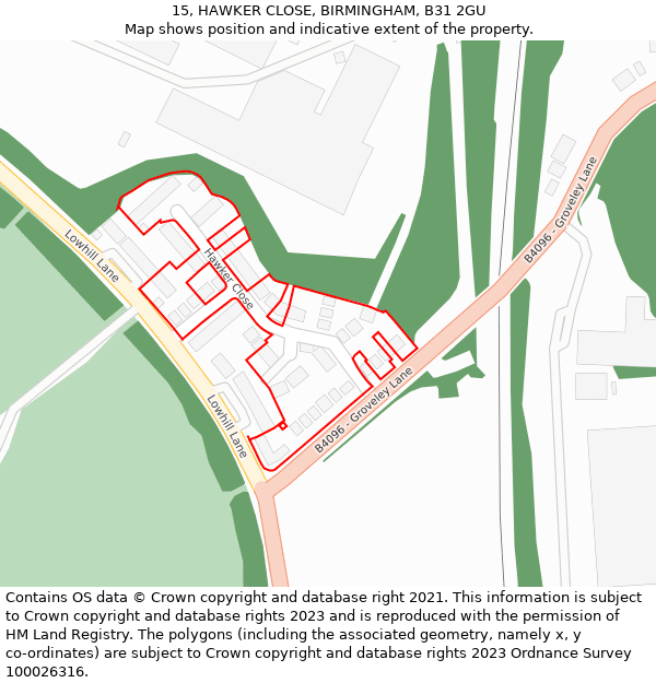 15, HAWKER CLOSE, BIRMINGHAM, B31 2GU: Location map and indicative extent of plot