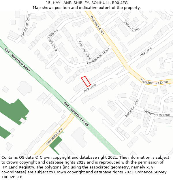 15, HAY LANE, SHIRLEY, SOLIHULL, B90 4EG: Location map and indicative extent of plot