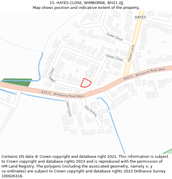 15, HAYES CLOSE, WIMBORNE, BH21 2JJ: Location map and indicative extent of plot