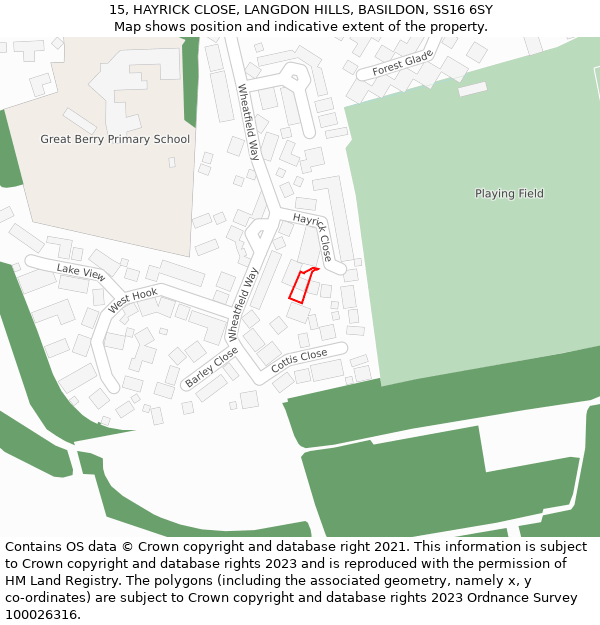15, HAYRICK CLOSE, LANGDON HILLS, BASILDON, SS16 6SY: Location map and indicative extent of plot