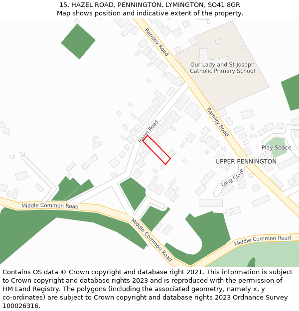 15, HAZEL ROAD, PENNINGTON, LYMINGTON, SO41 8GR: Location map and indicative extent of plot