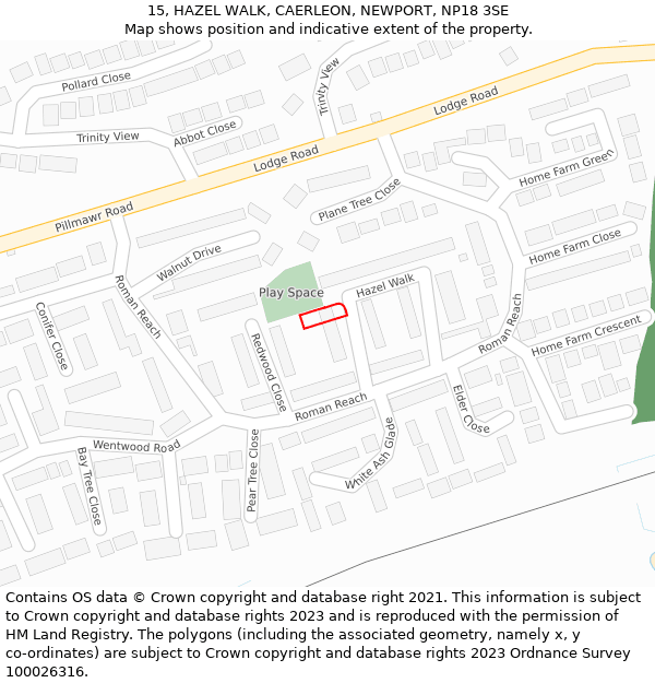 15, HAZEL WALK, CAERLEON, NEWPORT, NP18 3SE: Location map and indicative extent of plot