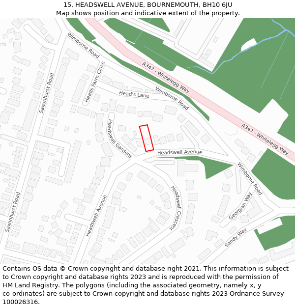 15, HEADSWELL AVENUE, BOURNEMOUTH, BH10 6JU: Location map and indicative extent of plot