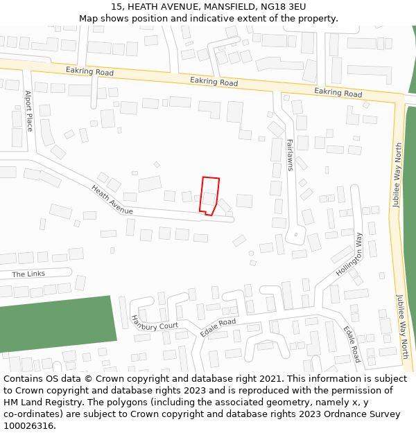 15, HEATH AVENUE, MANSFIELD, NG18 3EU: Location map and indicative extent of plot