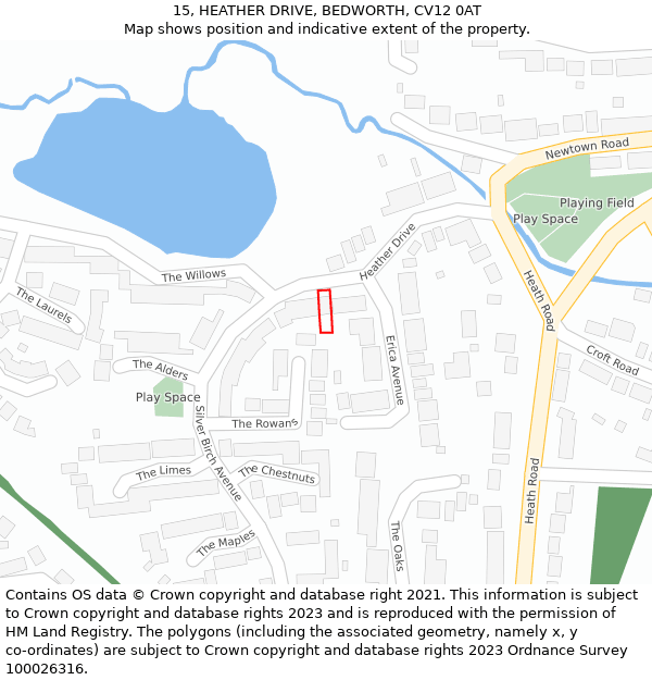 15, HEATHER DRIVE, BEDWORTH, CV12 0AT: Location map and indicative extent of plot