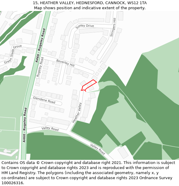 15, HEATHER VALLEY, HEDNESFORD, CANNOCK, WS12 1TA: Location map and indicative extent of plot