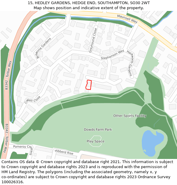 15, HEDLEY GARDENS, HEDGE END, SOUTHAMPTON, SO30 2WT: Location map and indicative extent of plot