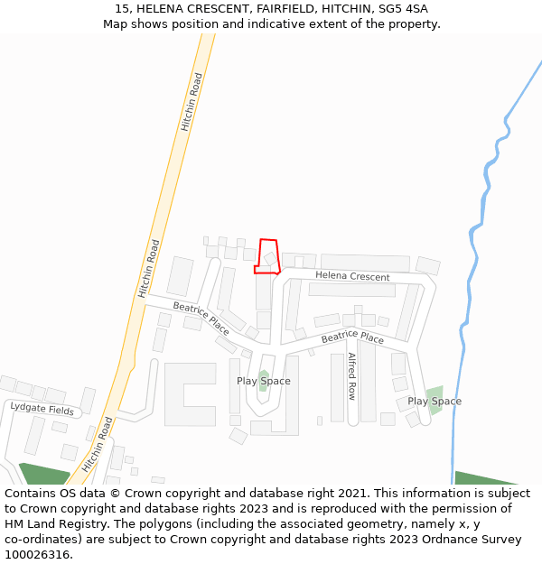 15, HELENA CRESCENT, FAIRFIELD, HITCHIN, SG5 4SA: Location map and indicative extent of plot